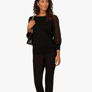 Adrianna Papell Long Sheer Polka Dot Sleeve Pullover Blouse Size 3X NWT